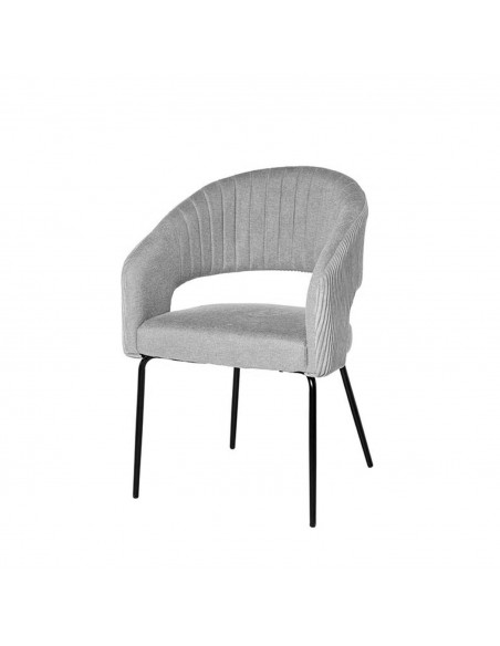 Silla con brazos ELEONOR, tejido gris claro y metal negro.