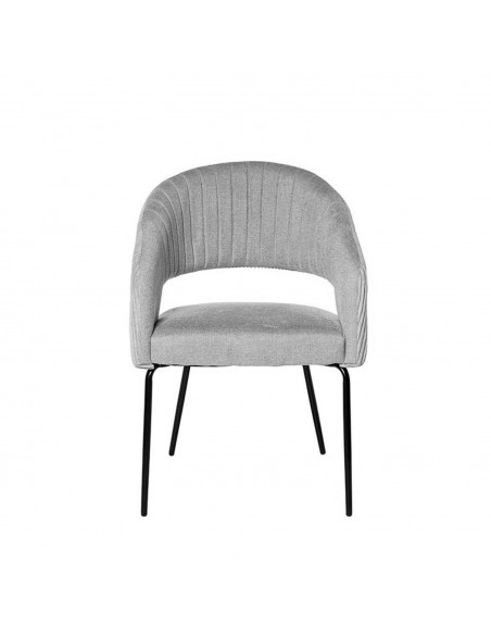 Silla con brazos ELEONOR, tejido gris claro y metal negro.