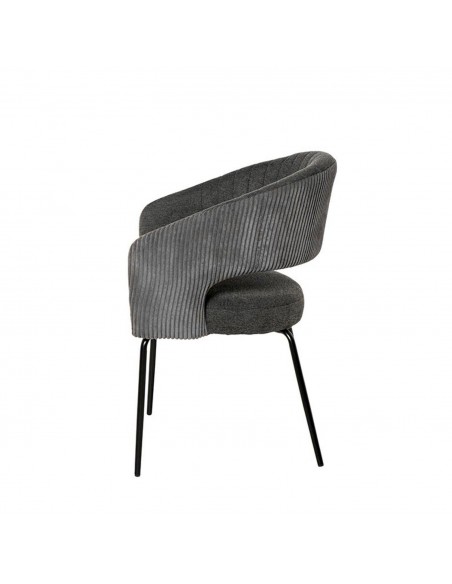 Silla con brazos ELEONOR, tejido gris oscuro y metal negro.