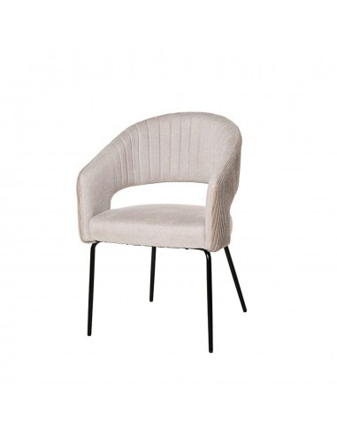 Silla con brazos ELEONOR, tejido beige y metal negro.
