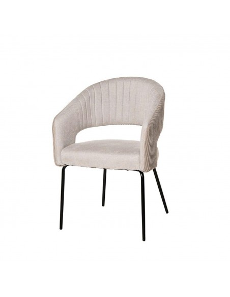 Silla con brazos ELEONOR, tejido beige y metal negro.