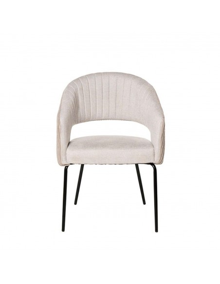 Cadeira com braços ELEONOR, tecido bege e metal preto.