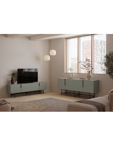 Aparador minimalista 200 x 77,5 cm, ELDIA 4 portas, verde