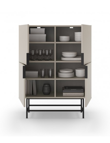 Aparador alto MINIMALISTA ELDIA 4 puertas, 100 X 128, crema