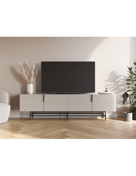 Mueble de TV minimalista 200 x 55 ELDIA 4 puertas, color crema
