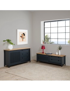 Aparador colonial BRUNA 150 x 80, pino cera y gris antracita 2