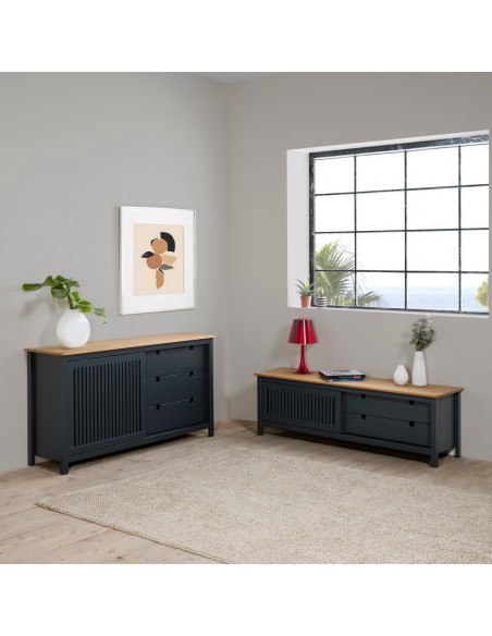 Aparador colonial BRUNA 150 x 80, pinho cera e cinza antracite