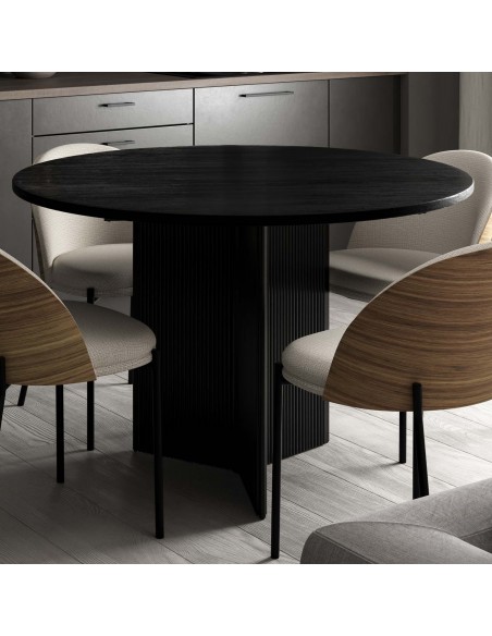 Mesa redonda artesanal FARIS 120, madera maciza de mango negra