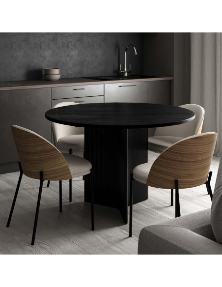 Mesa redonda artesanal FARIS 120, madera maciza de mango negra