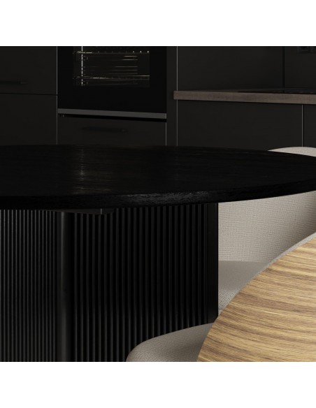 Mesa redonda artesanal FARIS 120, madera maciza de mango negra