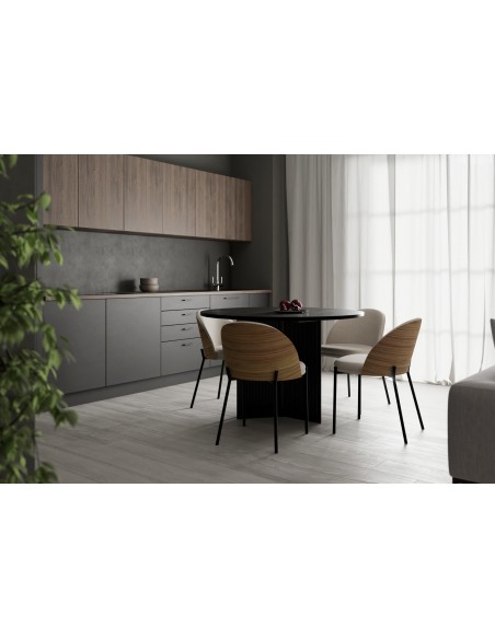 Mesa redonda artesanal FARIS 120, madera maciza de mango negra