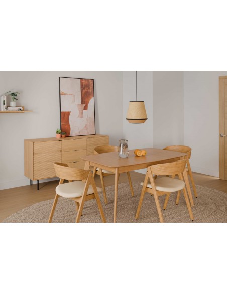 Mesa KENNA extensible 140(180) x 90 cm. Chapa roble y patas de madera.