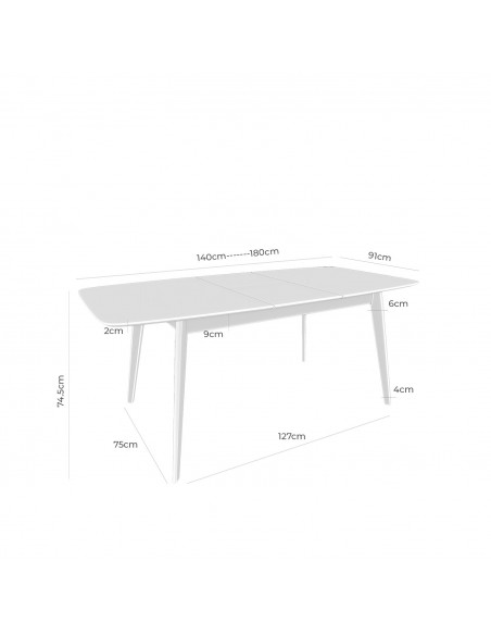 MESA EXTENSIBLE NÓRDICA KENNA 140(180)x90,color blanco/roble.