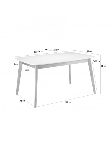 MESA EXTENSIBLE NÓRDICA kENMA 120(150)x80,color...