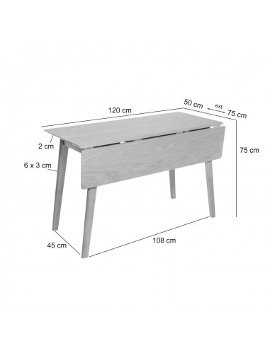 Mesa cocina abatible TORI 120x50 (75) cm. Chapa...