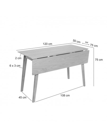 Mesa de cozinha dobrável TORI 120x50 (75) cm. Chapa de carvalho e pernas de madeira.