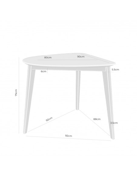 MORGAN mesa de cozinha de canto 90 x 80 cm. Tampo branco e pés madeira