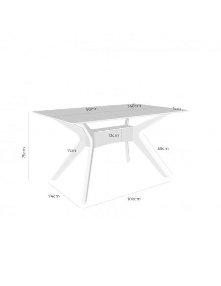 Mesa design moderno DELLA 140x90, vidro/Carvalho