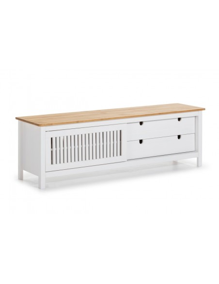 Móvel TV colonial BRUNA 158 x 49, madeira pinho branco e cera
