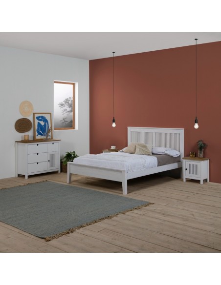 Cómoda colonial BRUNA 100 x 80, madeira de pinho encerada e branca