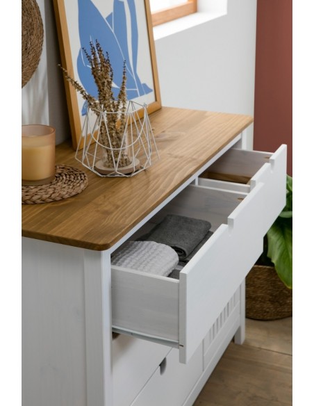 Cómoda colonial BRUNA 100 x 80, madeira de pinho encerada e branca