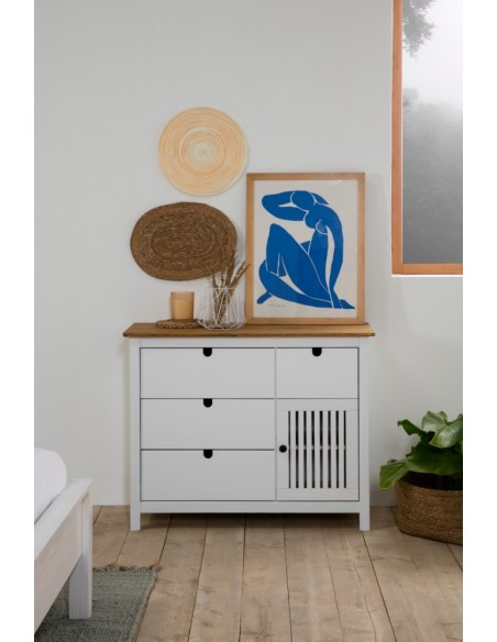 Cómoda colonial BRUNA 100 x 80, madeira de pinho encerada e branca