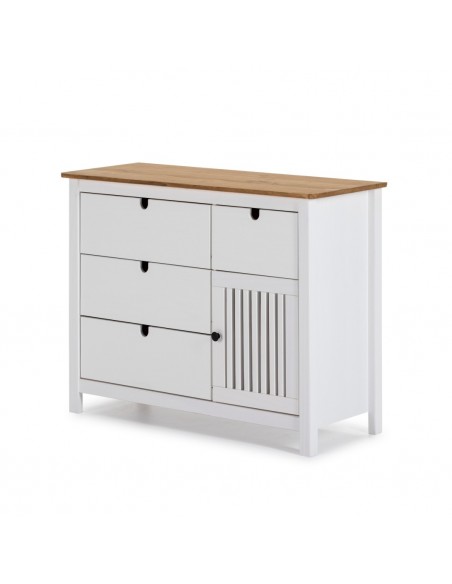 Cómoda colonial BRUNA 100 x 80, madera pino encerado y blanco