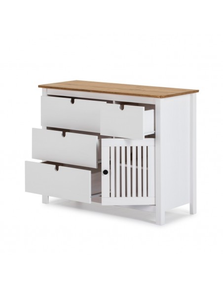 Cómoda colonial BRUNA 100 x 80, madera pino encerado y blanco