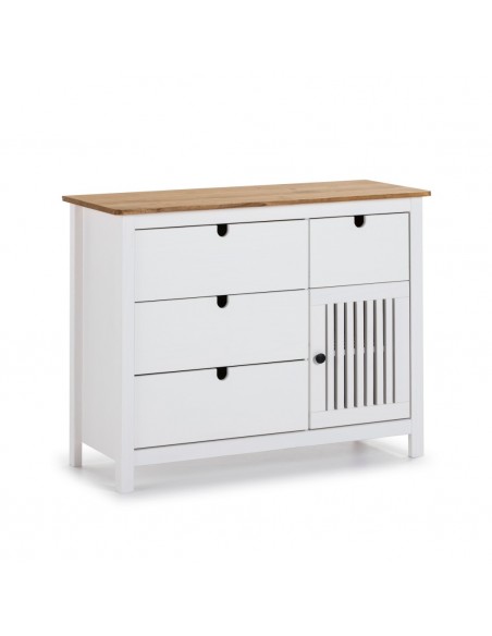 Cómoda colonial BRUNA 100 x 80, madera pino encerado y blanco