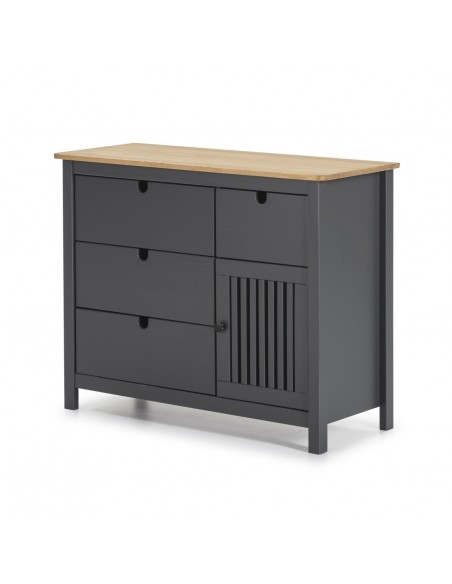 Cómoda colonial BRUNA 100 x 80, madera pino encerada y gris antracita