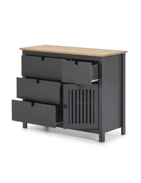 Cómoda colonial BRUNA 100 x 80, madera pino encerada y gris antracita