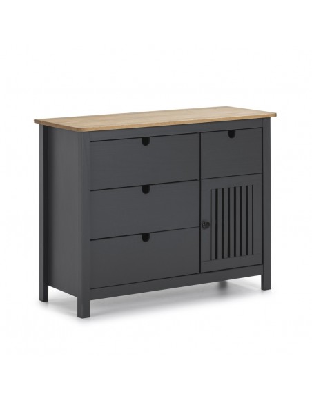 Cómoda colonial BRUNA 100 x 80, madera pino encerada y gris antracita
