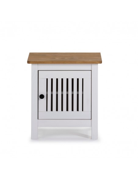 Mesa de cabeceira colonial BRUNA 46 x 49, madeira de pinho encerada e branco