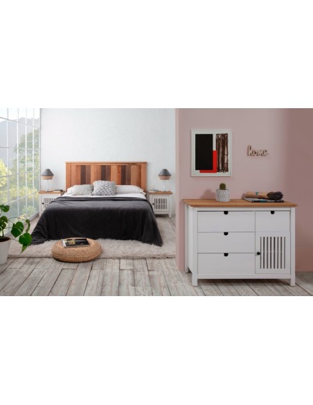 Mesa de cabeceira colonial BRUNA 46 x 49, madeira de pinho encerada e branco