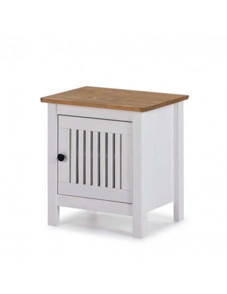 Mesita de noche colonial BRUNA 46 x 49, madera pino encerado y blanco