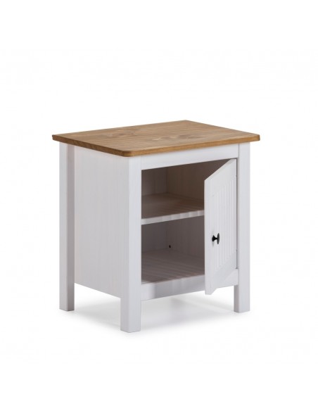 Mesita de noche colonial BRUNA 46 x 49, madera pino encerado y blanco