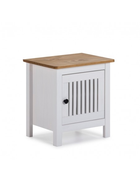 Mesa de cabeceira colonial BRUNA 46 x 49, madeira de pinho encerada e branco