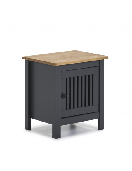 Mesita de noche colonial BRUNA 46 x 49, madera de pino encerado y gris antracita