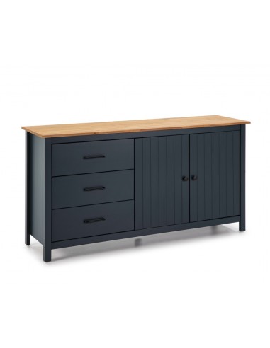 Aparador mediterráneo MIRANDA 150 x 80, madera pino encerado y azul