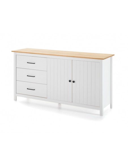 Aparador mediterráneo MIRANDA 150 x 80, madera pino encerado y blanco
