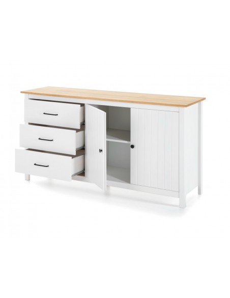 Aparador mediterráneo MIRANDA 150 x 80, madera pino encerado y blanco