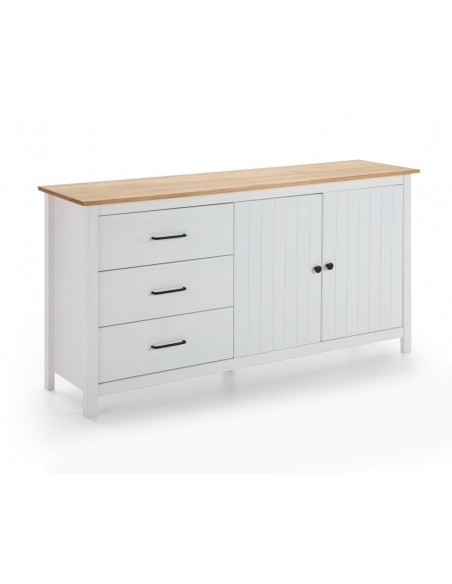 Aparador mediterráneo MIRANDA 150 x 80, madera pino encerado y blanco