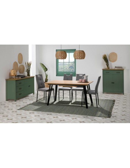 Aparador mediterráneo MIRANDA 150 x 80, madera pino encerado y verde