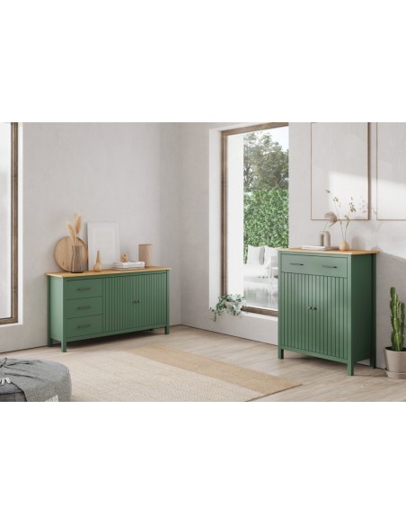 Aparador mediterrânico MIRANDA 150 x 80, madeira de pinho encerada e verde