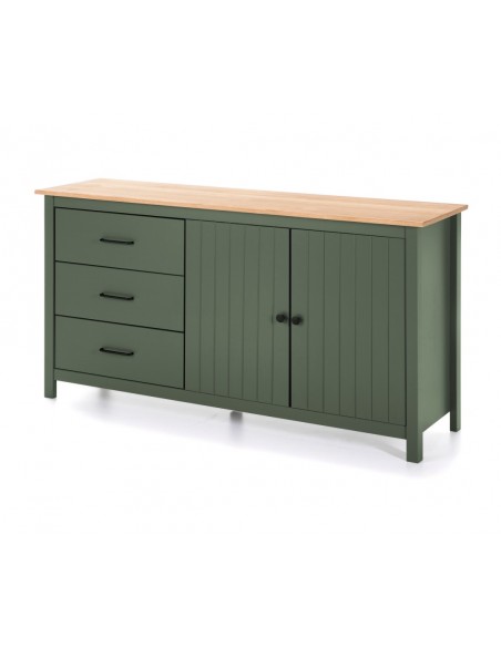 Aparador mediterráneo MIRANDA 150 x 80, madera pino encerado y verde