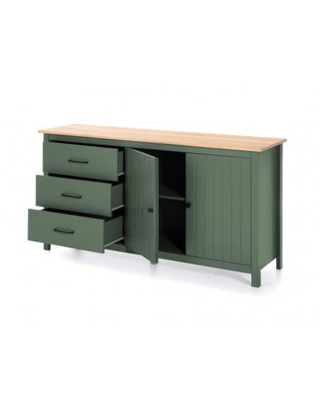 Aparador mediterráneo MIRANDA 150 x 80, madera pino encerado y verde