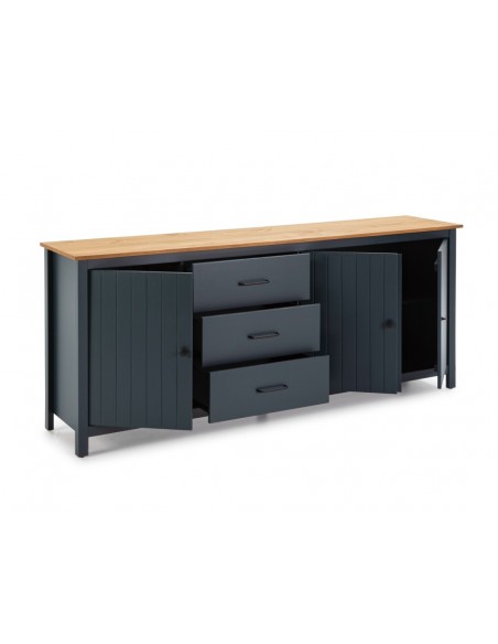 Aparador mediterráneo MIRANDA 190 x 80, madera pino encerada y azul