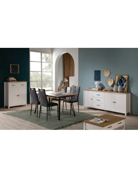 Aparador mediterrânico MIRANDA 190 x 80, madeira de pinho encerada e branco