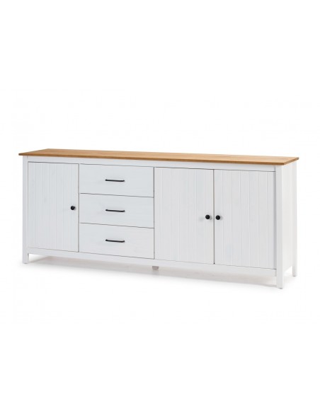 Aparador mediterráneo MIRANDA 190 x 80, madera pino encerado y blanco