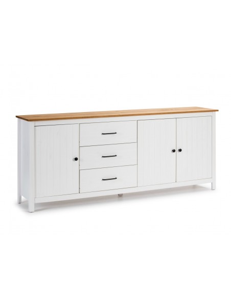 Aparador mediterráneo MIRANDA 190 x 80, madera pino encerado y blanco